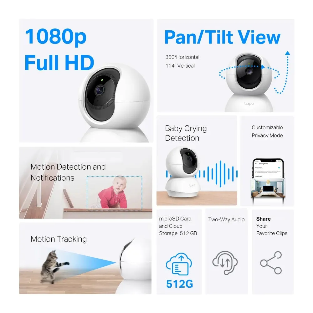 كاميرا مراقبة منزلية Wi-Fi تي بي لينك C200 | رؤية ليلية بدقة 1080p