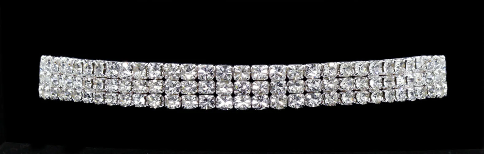 #13332 - 3 Row Stretch Rhinestone Necklace - Clear Crystal Silver