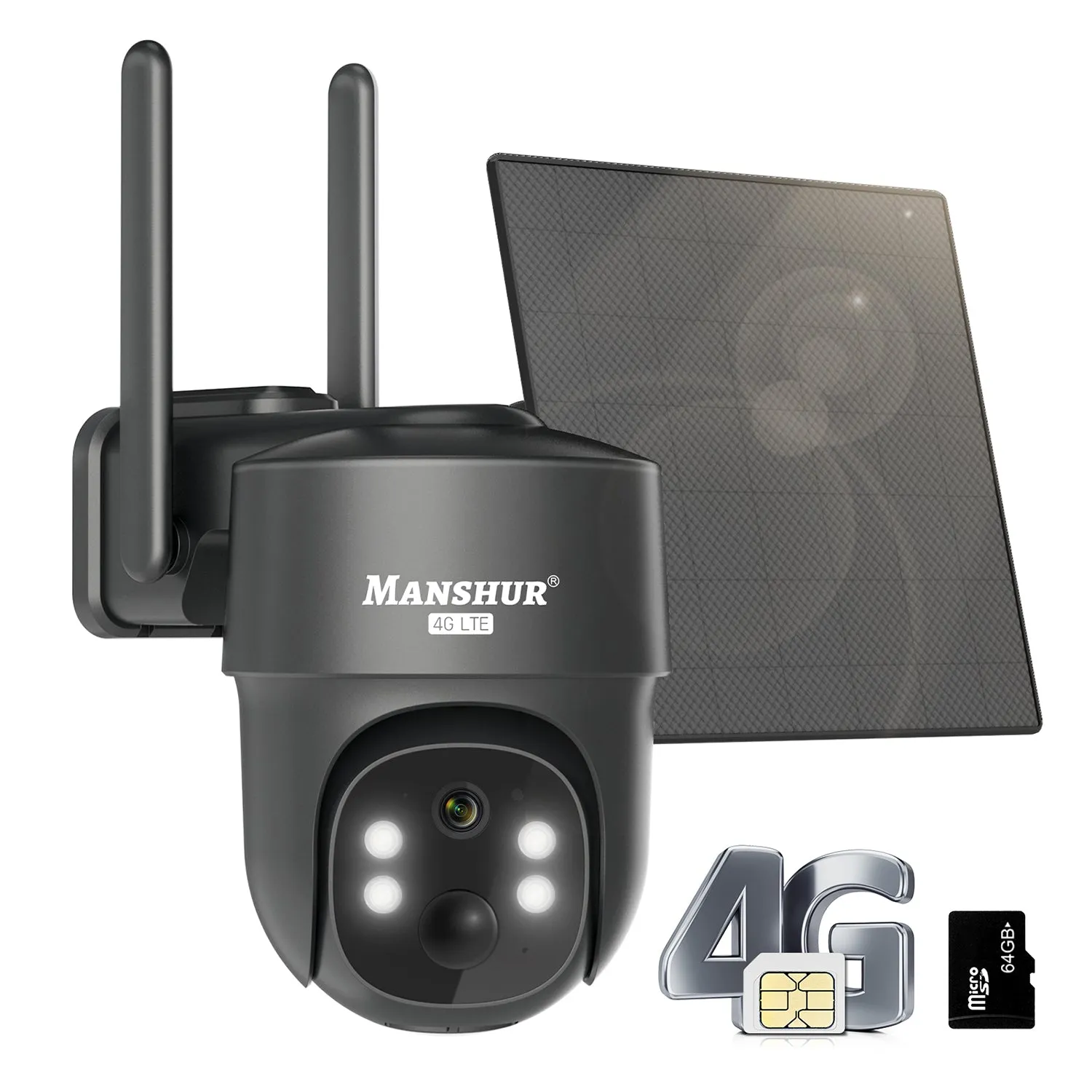 4G LTE Cellular Wireless Security Camera 360° PTZ 2K Solar No WiFi Surveillance Camera MANSHUR UB6G (UBOX App)