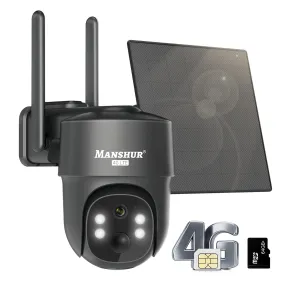 4G LTE Cellular Wireless Security Camera 360° PTZ 2K Solar No WiFi Surveillance Camera MANSHUR UB6G (UBOX App)