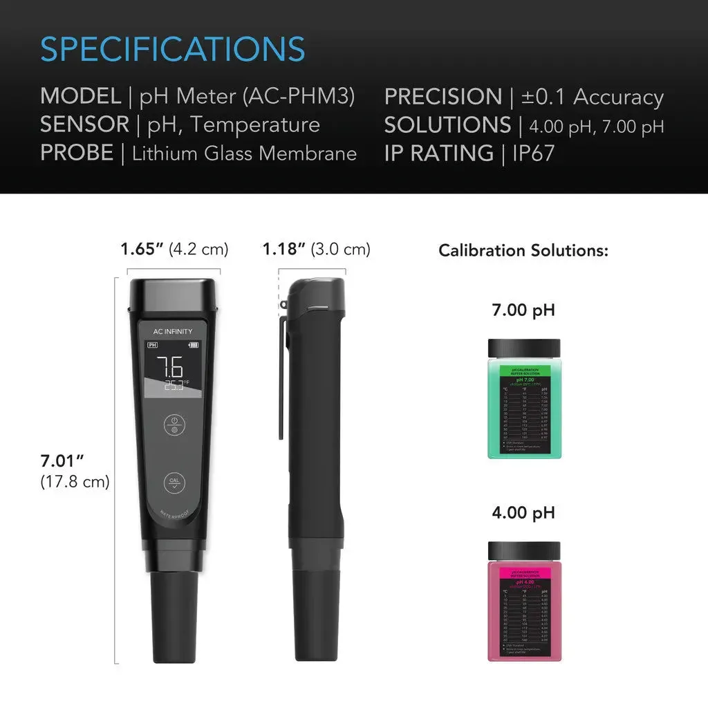 AC Infinity Ph Meter Kit, Ph Pen Tester for Water
