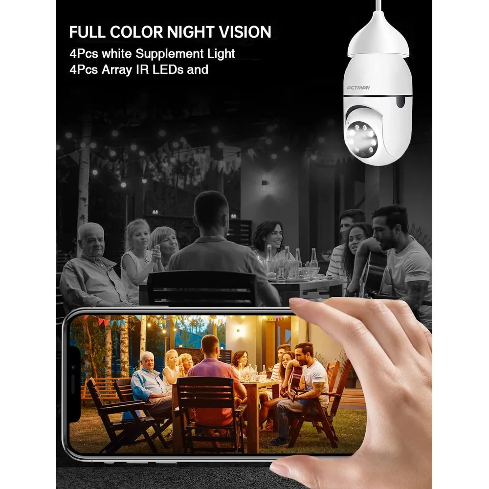 ACTMAN 2pcs 2.4G WiFi Security Camera Outdoor, Wireless Security Camera Home Security System with Two Way Talk, 2-Way Audio, HD 1080P Tile Full Color Night Vision