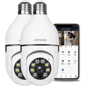 ACTMAN 2pcs 2.4G WiFi Security Camera Outdoor, Wireless Security Camera Home Security System with Two Way Talk, 2-Way Audio, HD 1080P Tile Full Color Night Vision