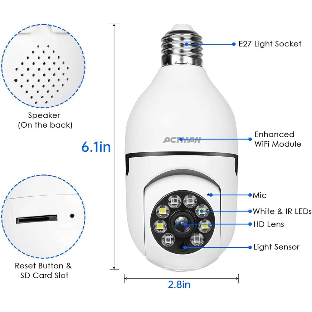 ACTMAN 2pcs 2.4G WiFi Security Camera Outdoor, Wireless Security Camera Home Security System with Two Way Talk, 2-Way Audio, HD 1080P Tile Full Color Night Vision