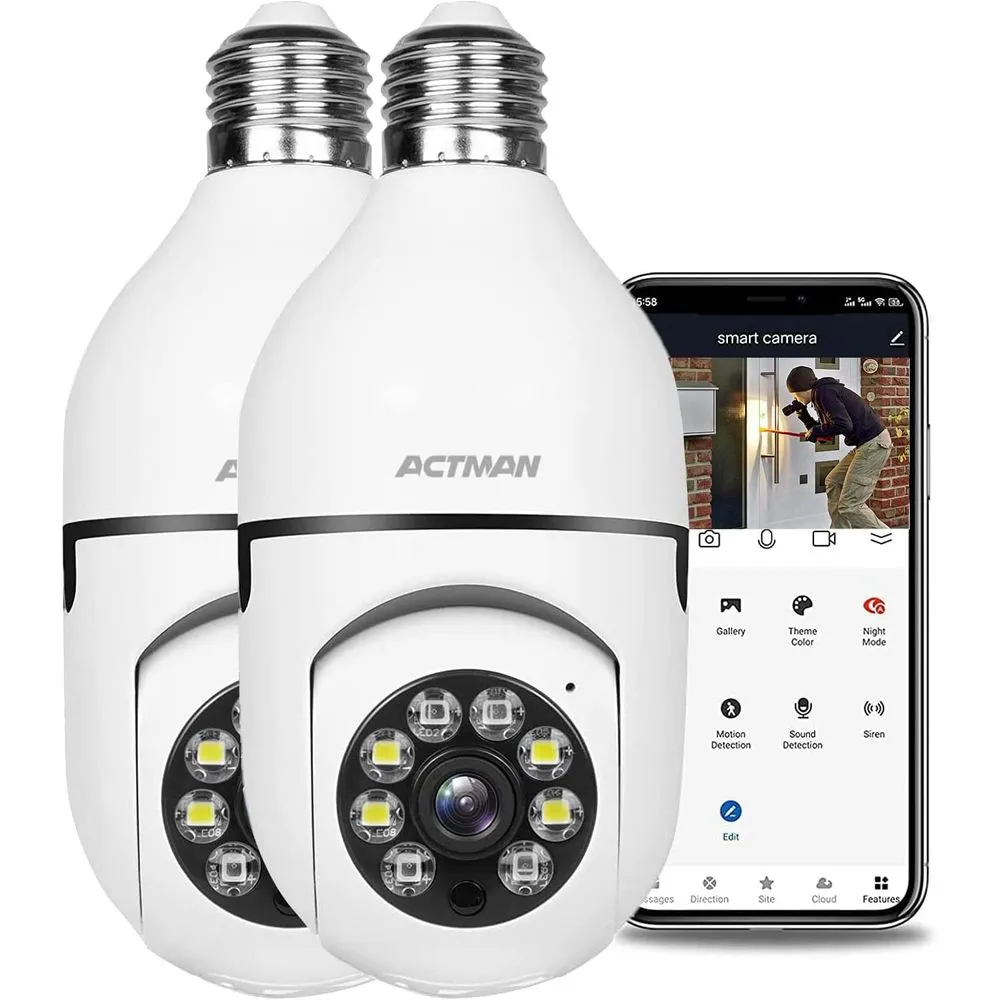 ACTMAN 2pcs 2.4G WiFi Security Camera Outdoor, Wireless Security Camera Home Security System with Two Way Talk, 2-Way Audio, HD 1080P Tile Full Color Night Vision
