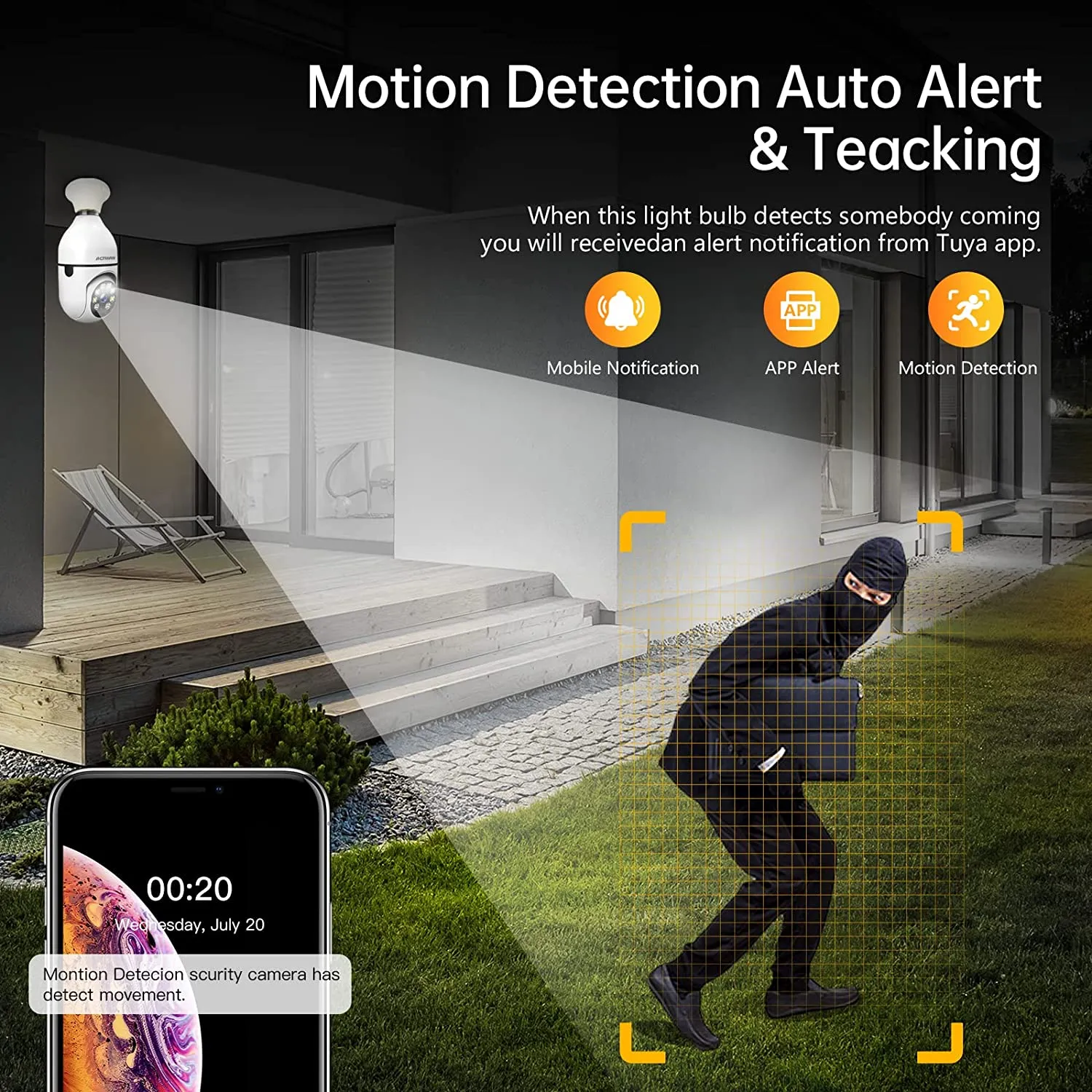 ACTMAN 2pcs 2.4G WiFi Security Camera Outdoor, Wireless Security Camera Home Security System with Two Way Talk, 2-Way Audio, HD 1080P Tile Full Color Night Vision