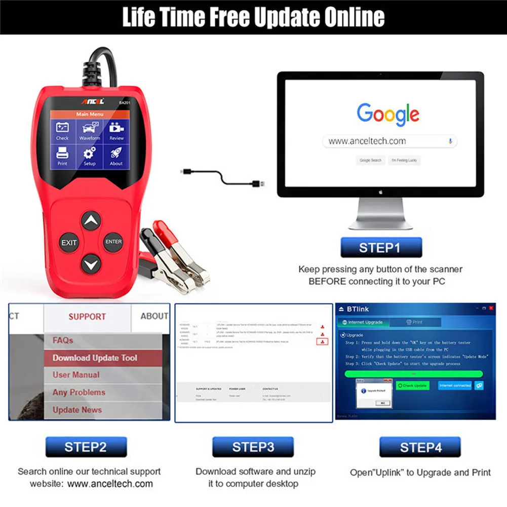 Ba201 Car Battery Tester Detector 12v 100-2000cca Battery