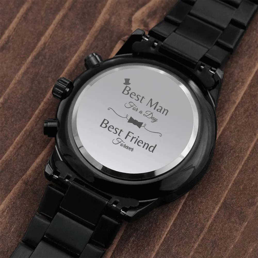 Best Man gift:  Engraved Black Chronograph Watch