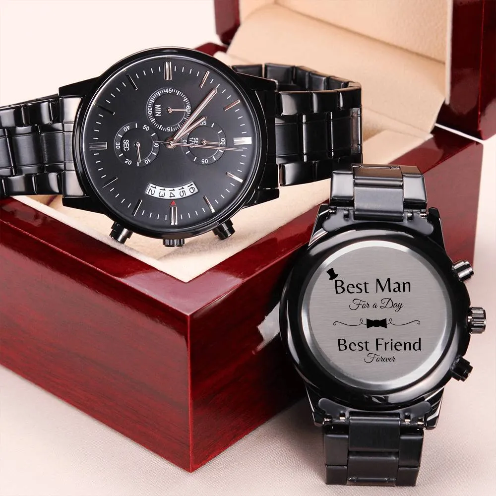 Best Man gift:  Engraved Black Chronograph Watch
