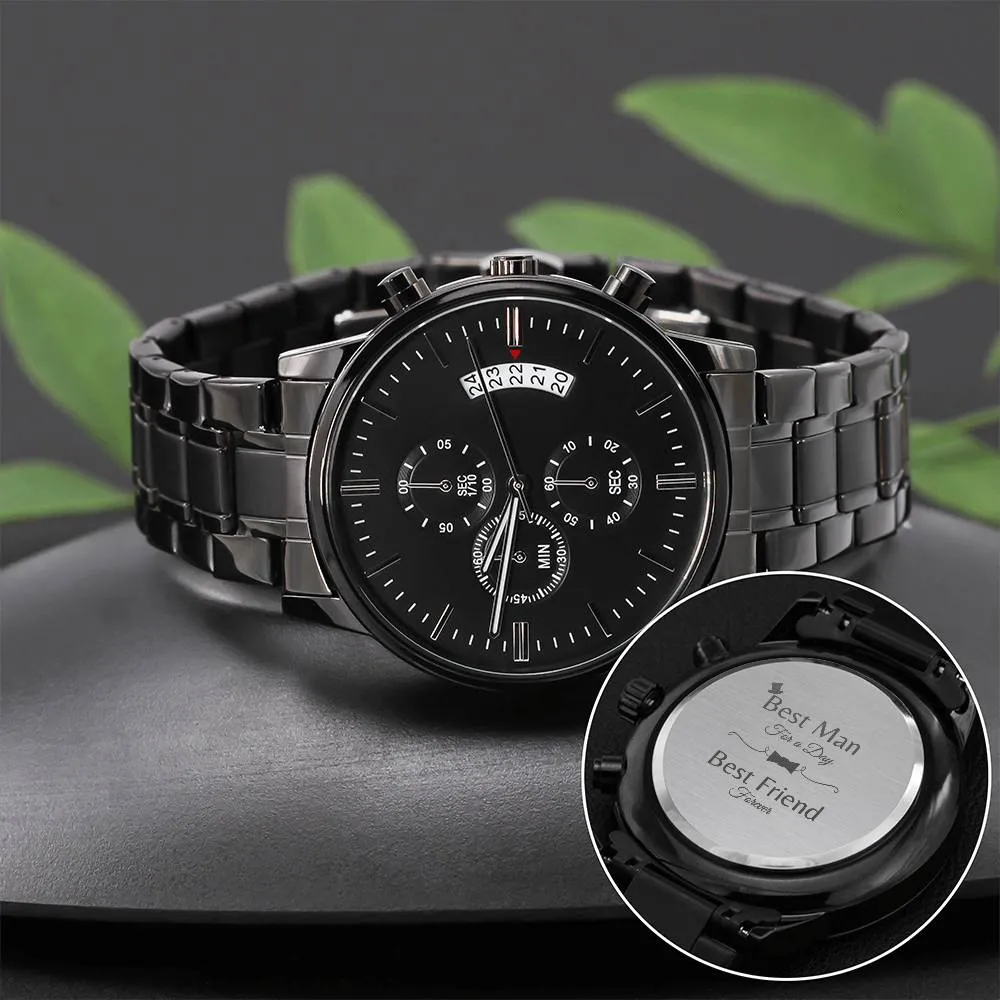 Best Man gift:  Engraved Black Chronograph Watch
