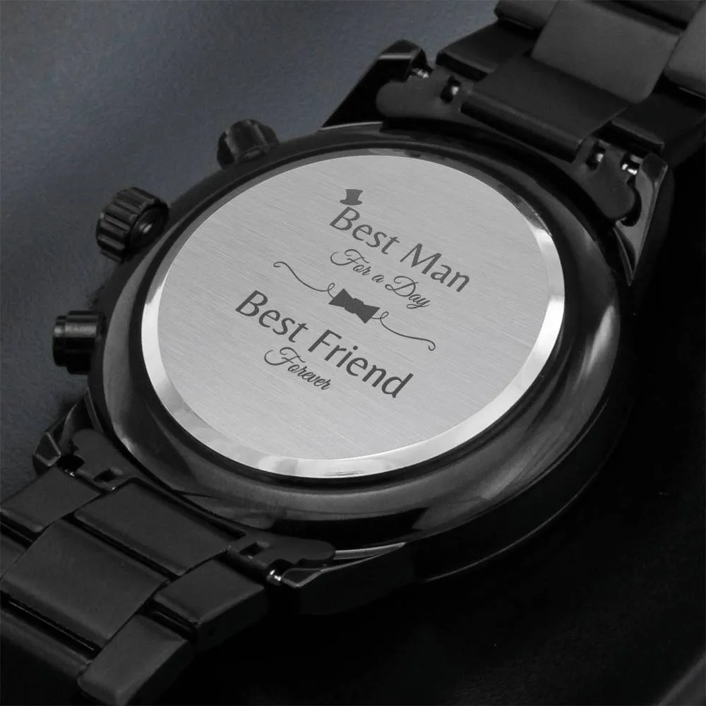 Best Man gift:  Engraved Black Chronograph Watch