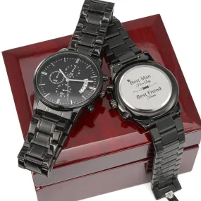 Best Man gift:  Engraved Black Chronograph Watch