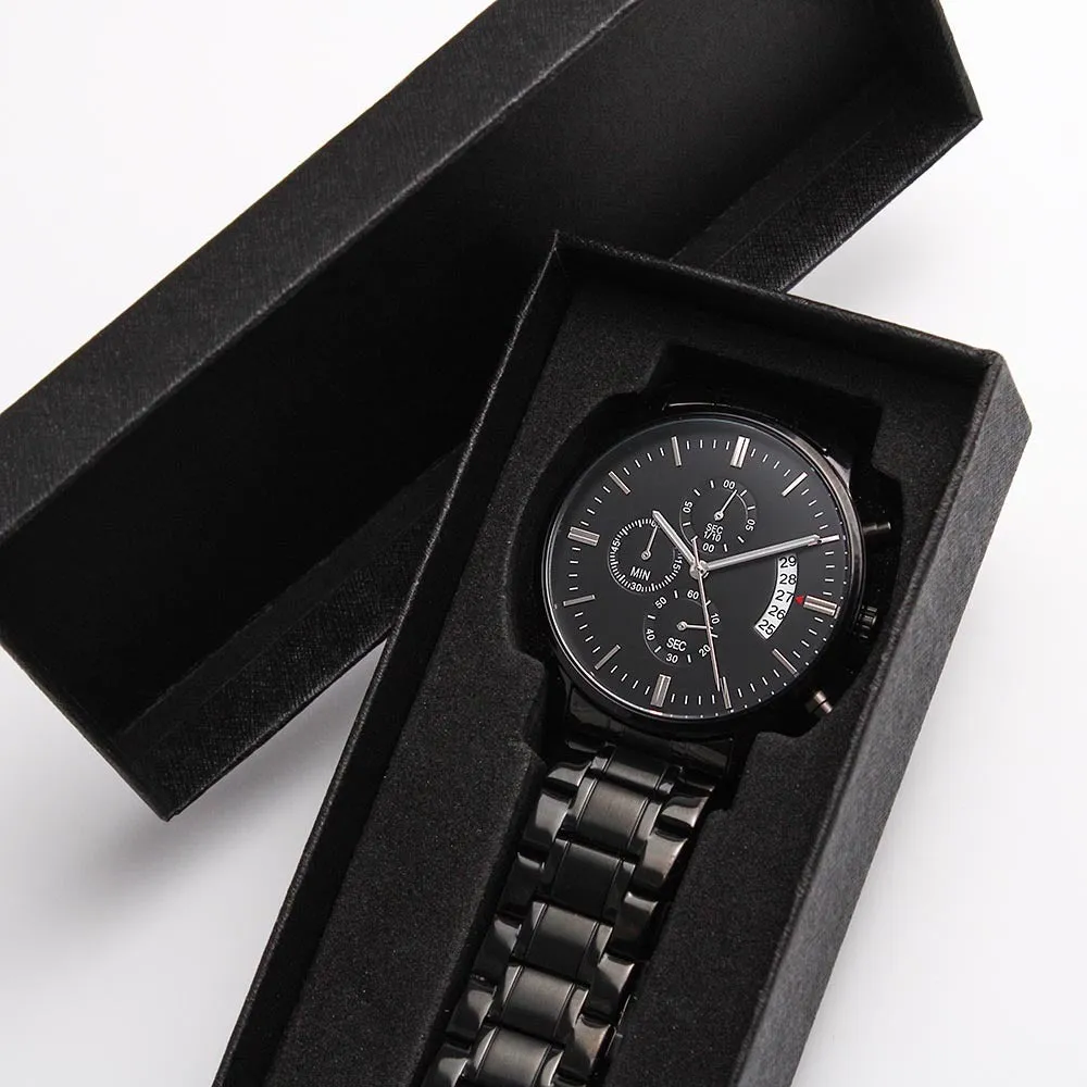 Best Man gift:  Engraved Black Chronograph Watch