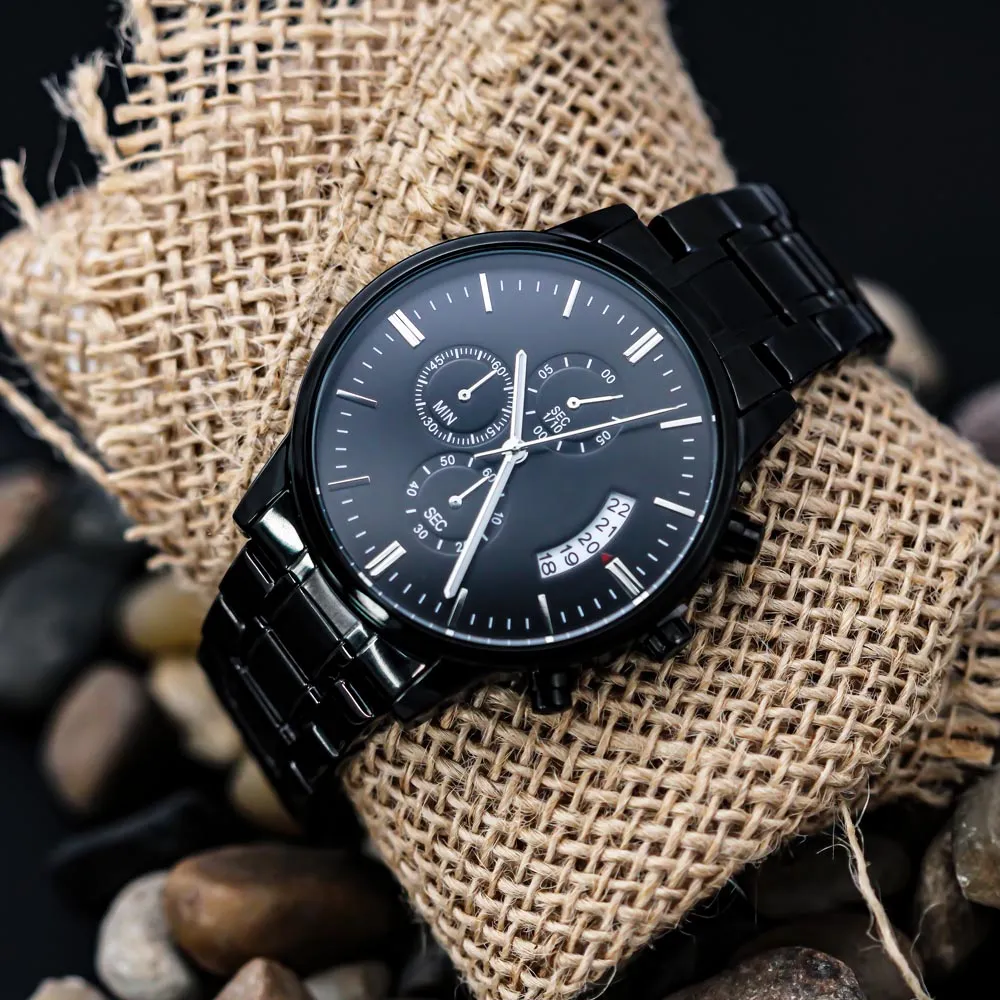Best Man gift:  Engraved Black Chronograph Watch