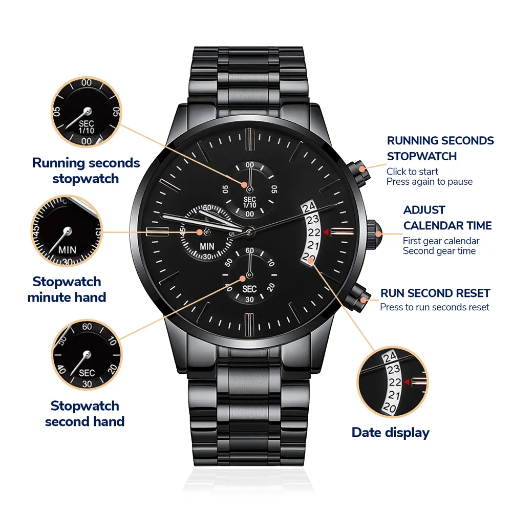Best Man gift:  Engraved Black Chronograph Watch