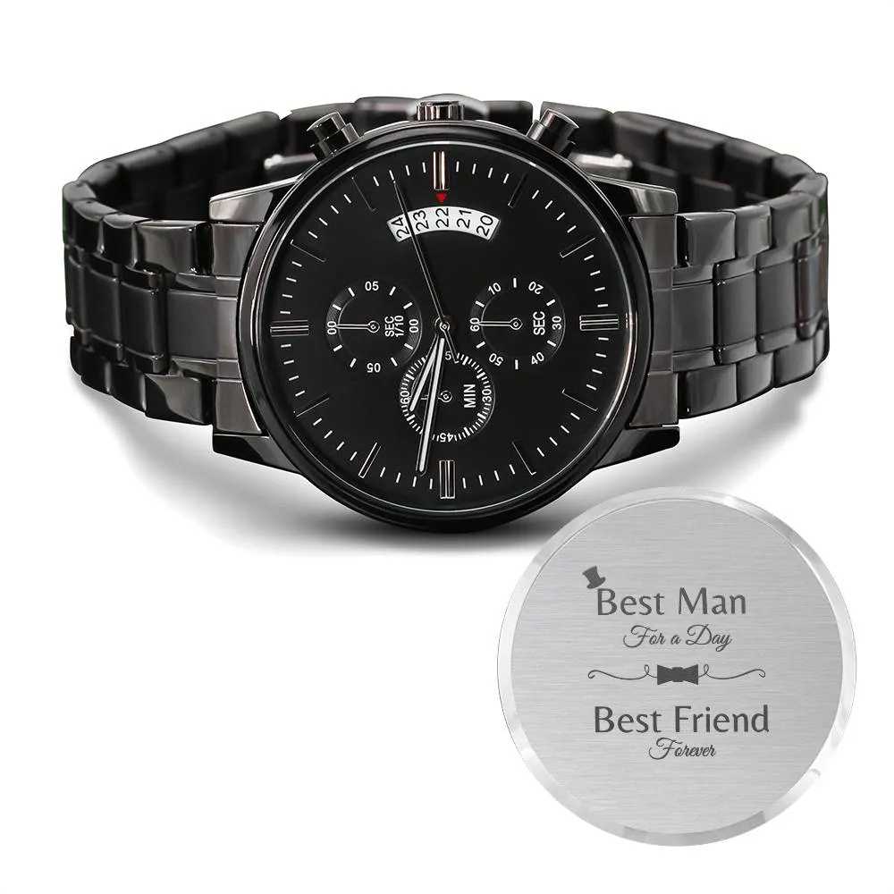 Best Man gift:  Engraved Black Chronograph Watch