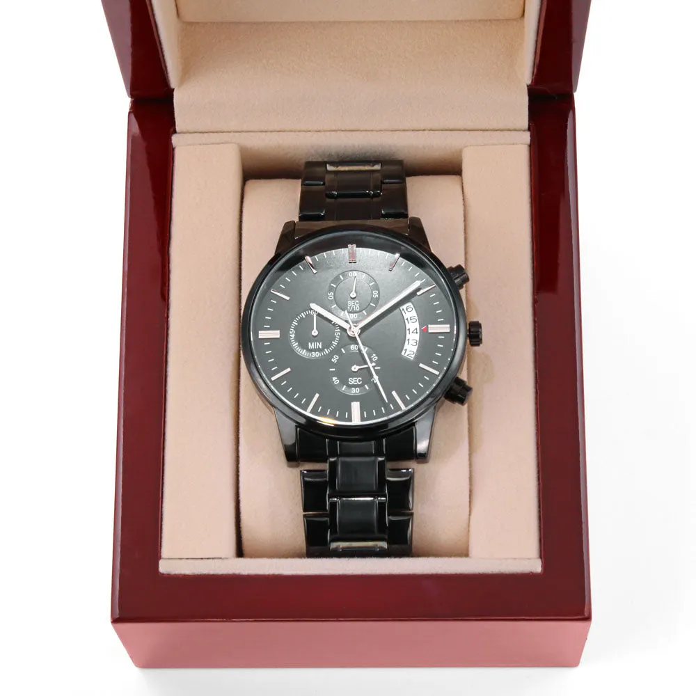 Best Man gift:  Engraved Black Chronograph Watch