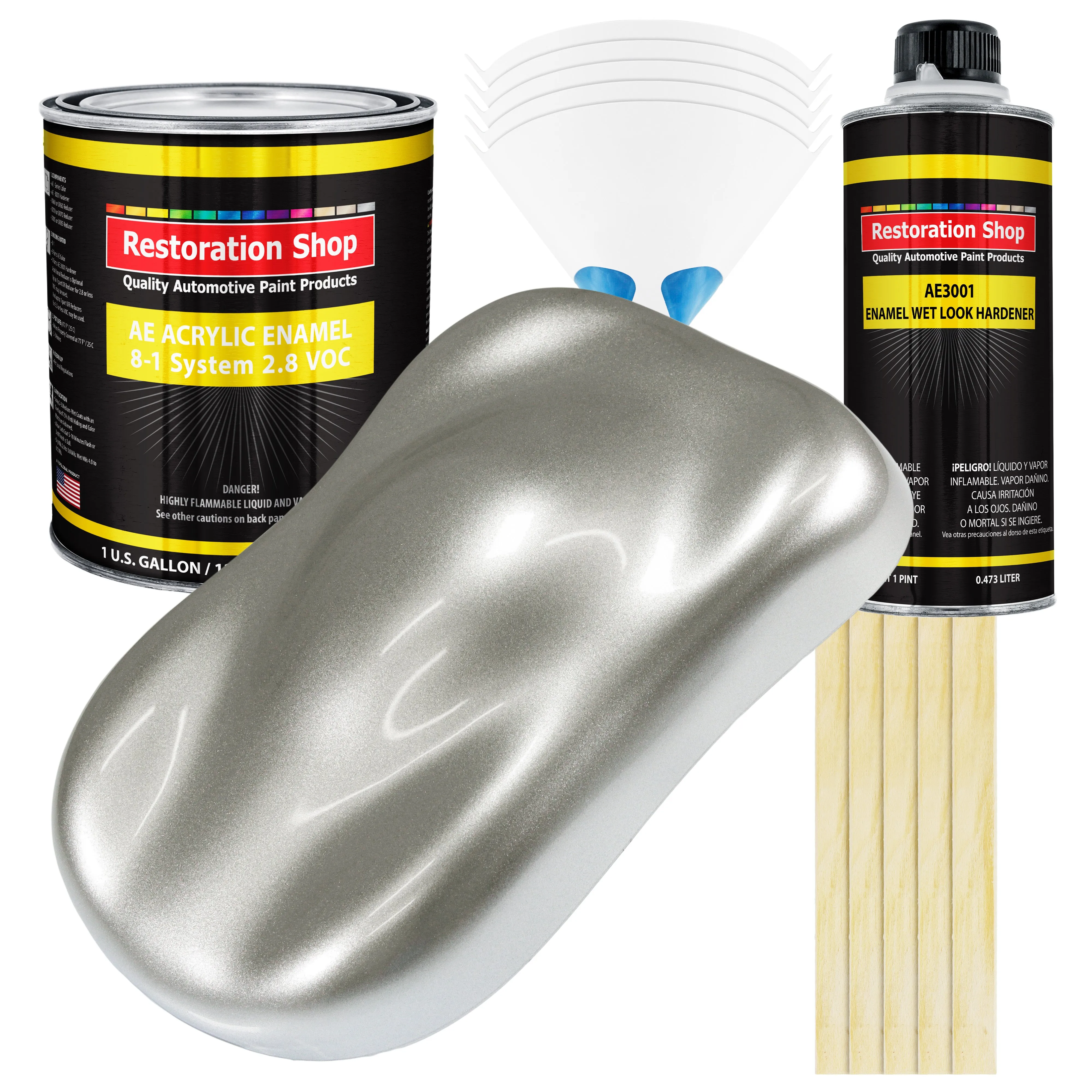 Brilliant Silver Firemist Acrylic Enamel Auto Paint - Complete Gallon Paint Kit - Pro Single Stage Automotive Car Truck Coating, 8:1 Mix Ratio 2.8 VOC