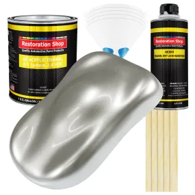 Brilliant Silver Firemist Acrylic Enamel Auto Paint - Complete Gallon Paint Kit - Pro Single Stage Automotive Car Truck Coating, 8:1 Mix Ratio 2.8 VOC