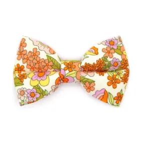 Cat Bow Tie - "Groovy Garden" - Yellow Retro Floral Bow Tie for Cat / Fall, Spring, Summer / Cat   Small Dog Bowtie