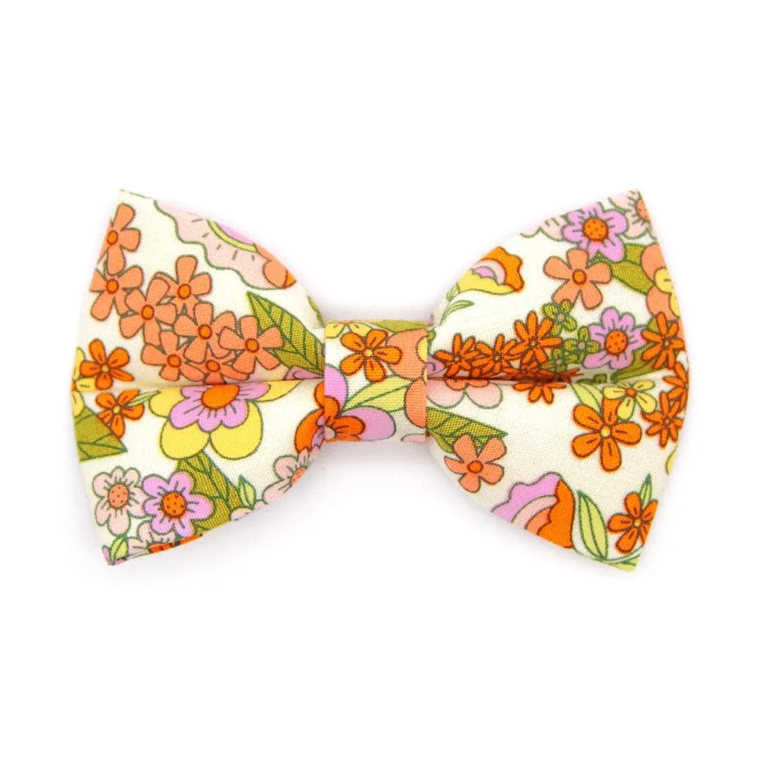 Cat Bow Tie - "Groovy Garden" - Yellow Retro Floral Bow Tie for Cat / Fall, Spring, Summer / Cat   Small Dog Bowtie