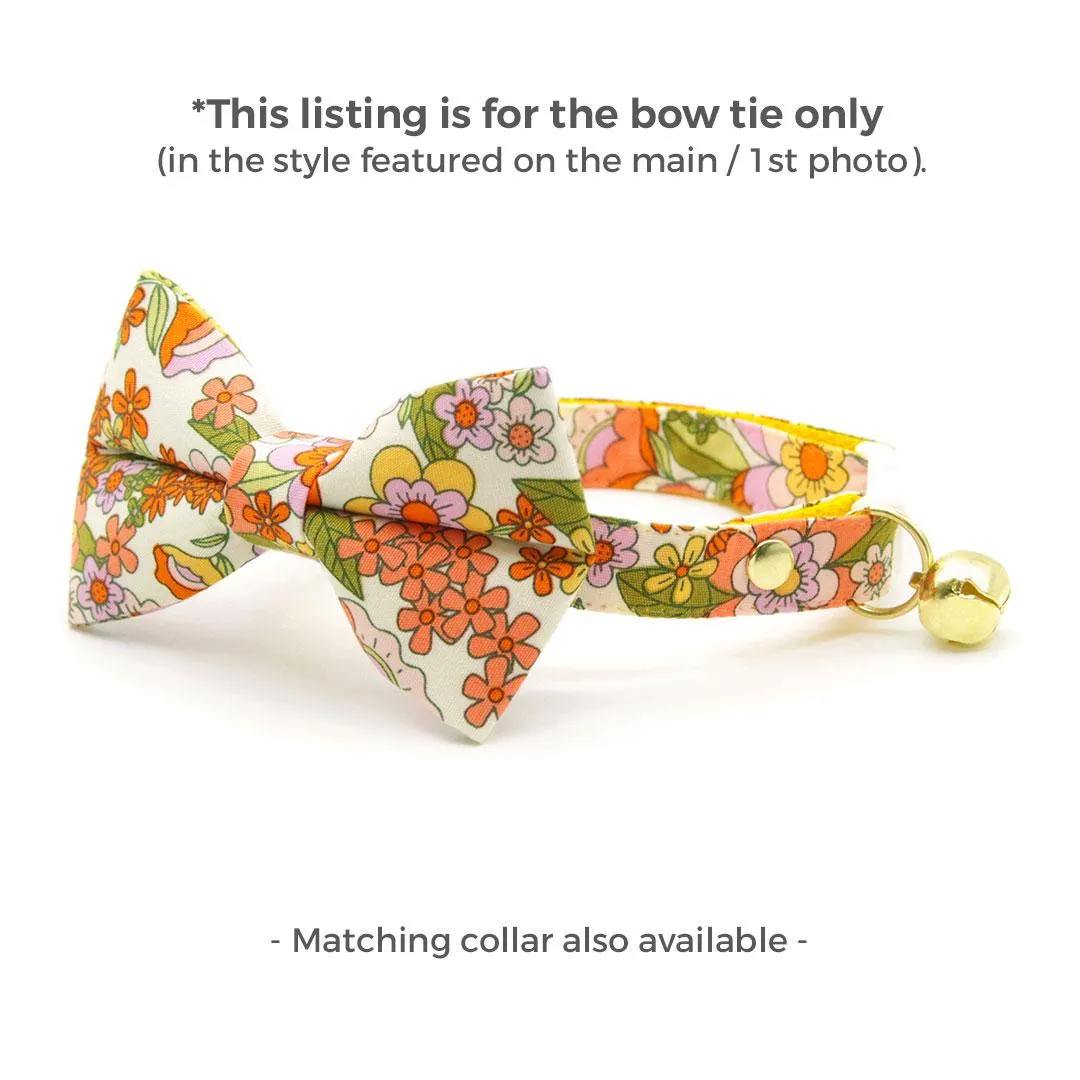 Cat Bow Tie - "Groovy Garden" - Yellow Retro Floral Bow Tie for Cat / Fall, Spring, Summer / Cat   Small Dog Bowtie