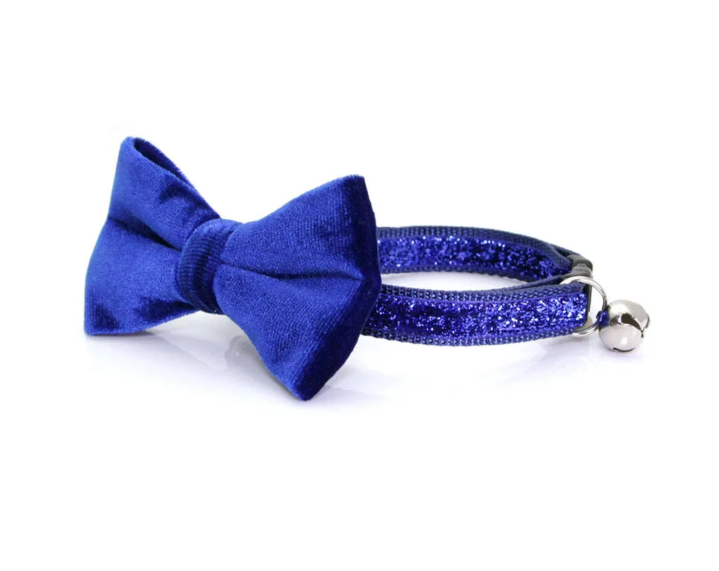 Cat Bow Tie - "Velvet - Sapphire Blue" - Cat Collar Bow Tie/Kitten Bow Tie/Small Dog Bow Tie - Removable (One Size)