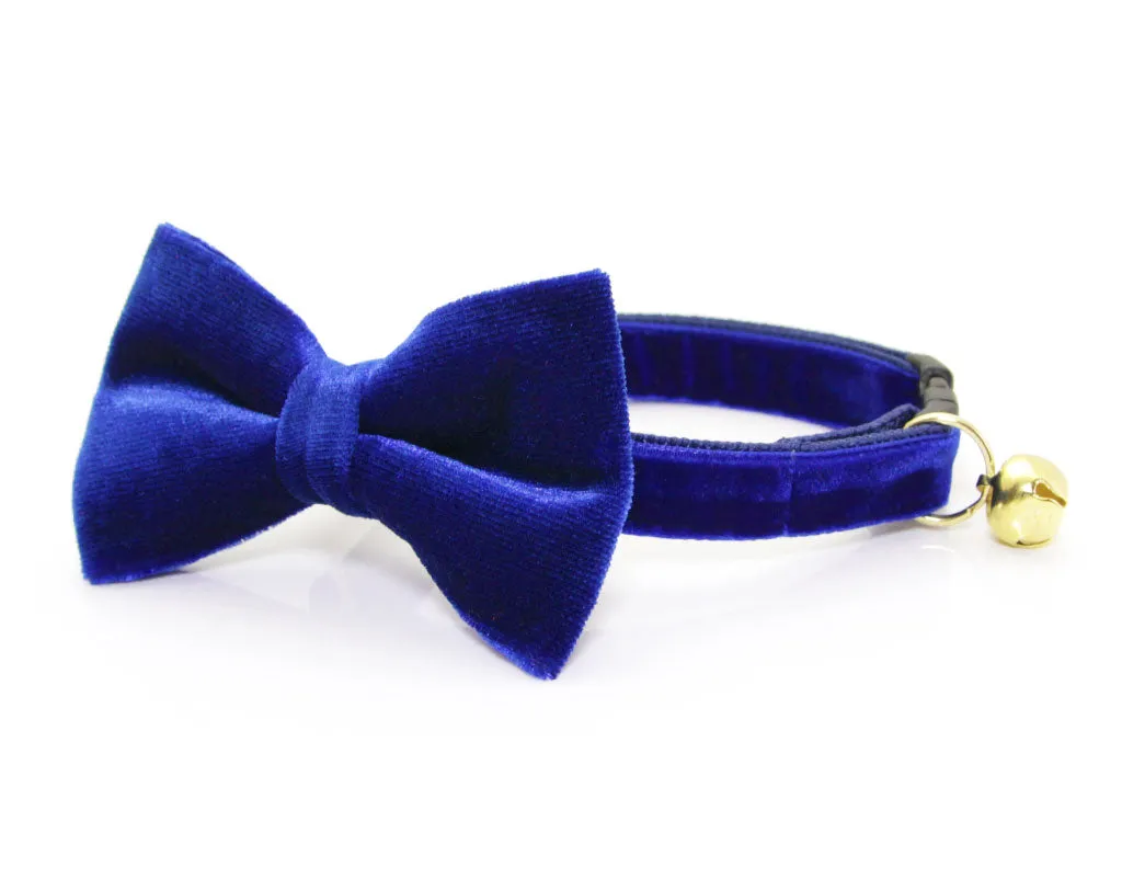 Cat Bow Tie - "Velvet - Sapphire Blue" - Cat Collar Bow Tie/Kitten Bow Tie/Small Dog Bow Tie - Removable (One Size)
