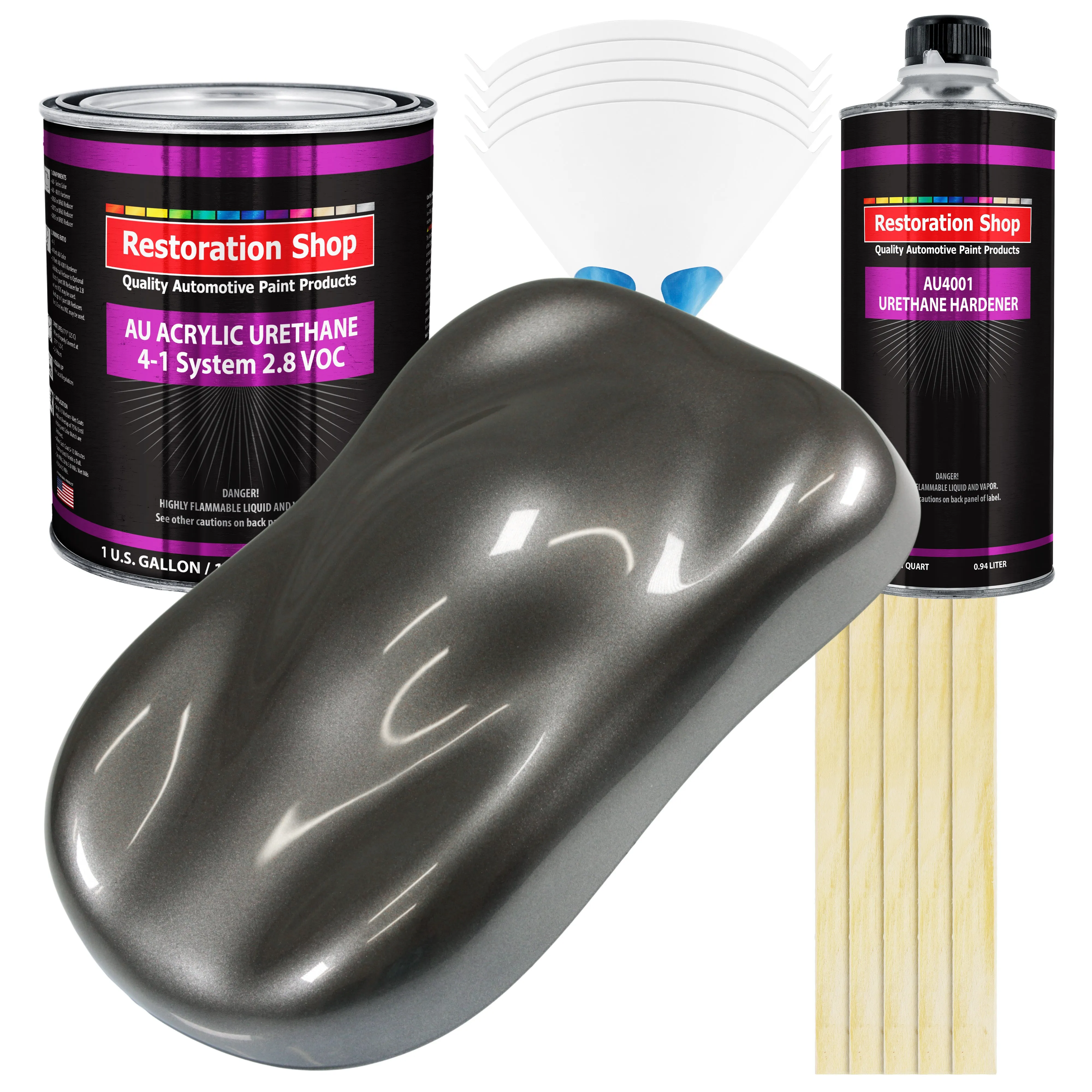 Chop Top Silver Metallic Acrylic Urethane Auto Paint - Complete Gallon Paint Kit - Pro Single Stage Automotive Car Truck Coating 4:1 Mix Ratio 2.8 VOC