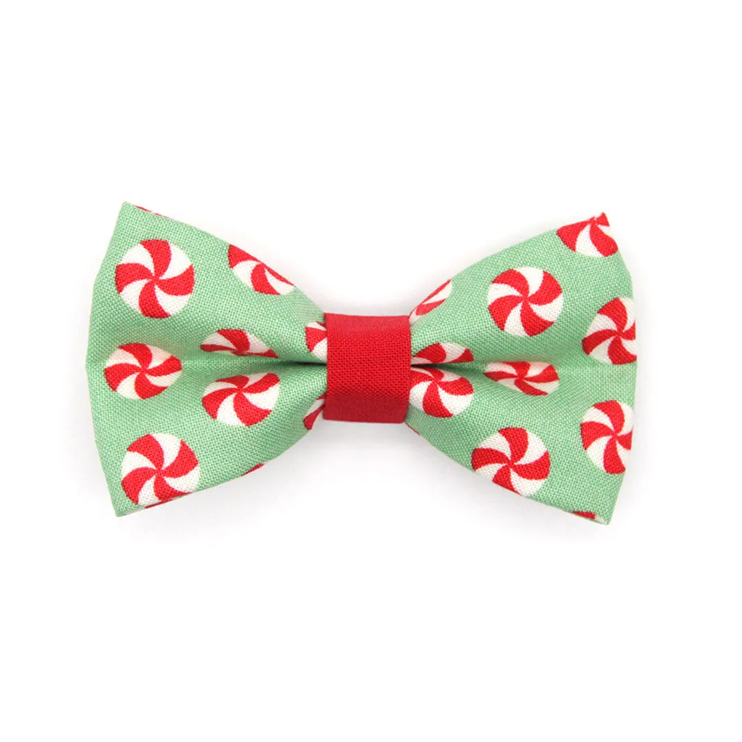 Christmas Pet Bow Tie - "Peppermint Twist" - Red & Green Holiday Candy Bowtie for Pet Collar / For Cats   Small Dogs / Removable (One Size)