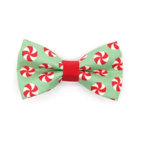 Christmas Pet Bow Tie - "Peppermint Twist" - Red & Green Holiday Candy Bowtie for Pet Collar / For Cats   Small Dogs / Removable (One Size)