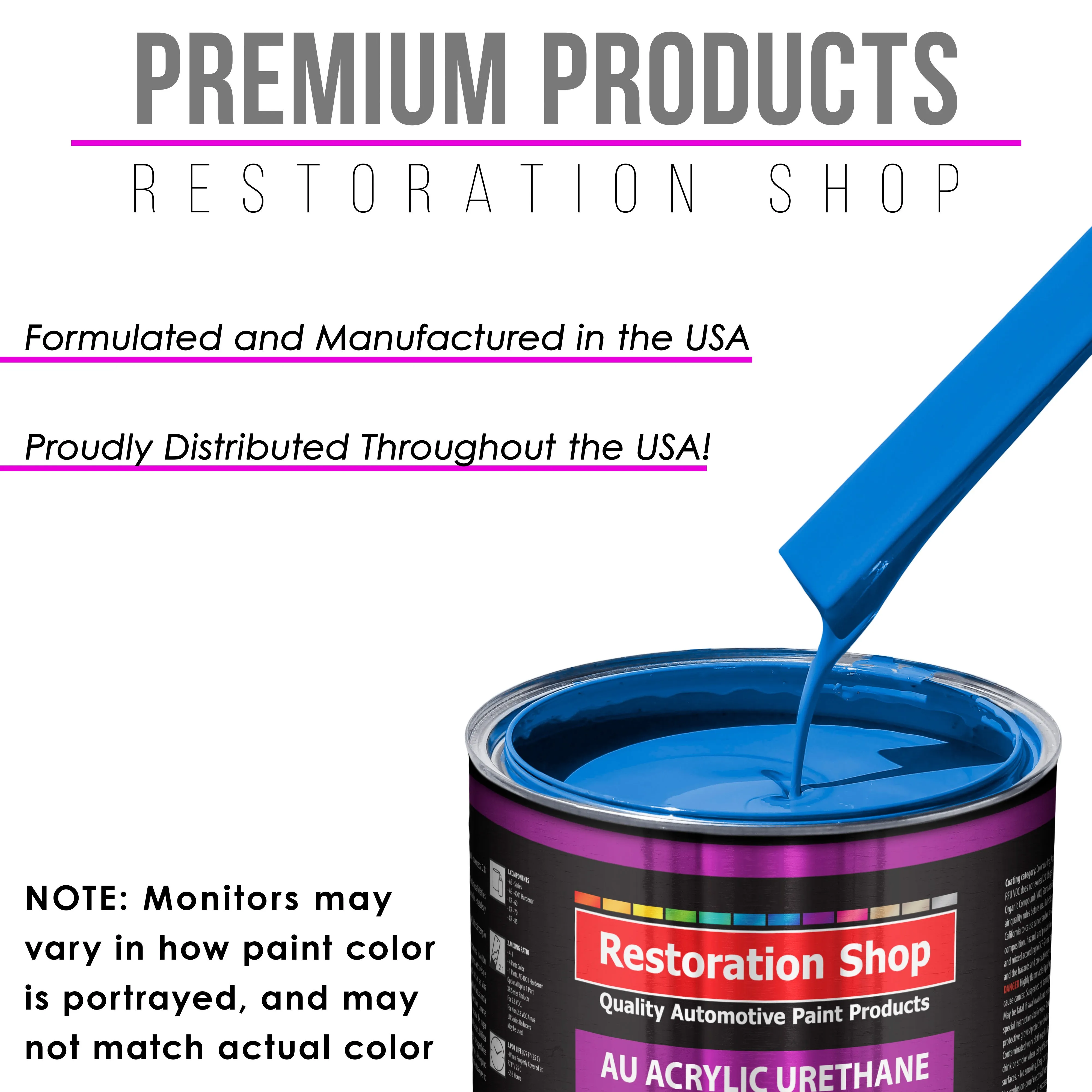 Coastal Highway Blue Acrylic Urethane Auto Paint - Complete Gallon Paint Kit - Professional Single Stage Automotive Car Coating, 4:1 Mix Ratio 2.8 VOC