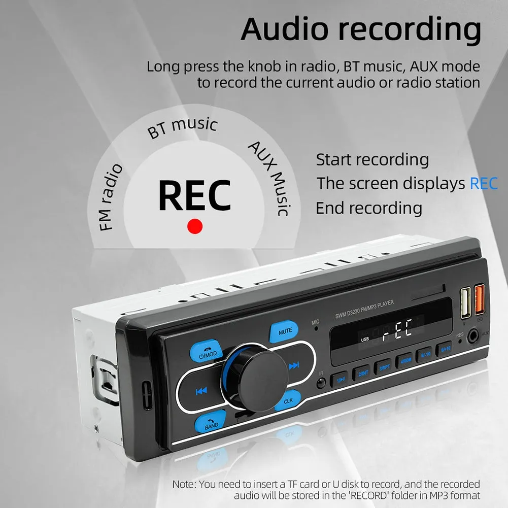 D3230 Car Radio V5.0 MP3 Player FM Radio LED Display 7 Color