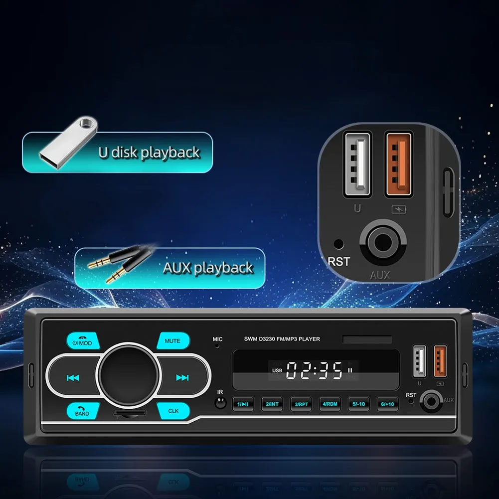 D3230 Car Radio V5.0 MP3 Player FM Radio LED Display 7 Color
