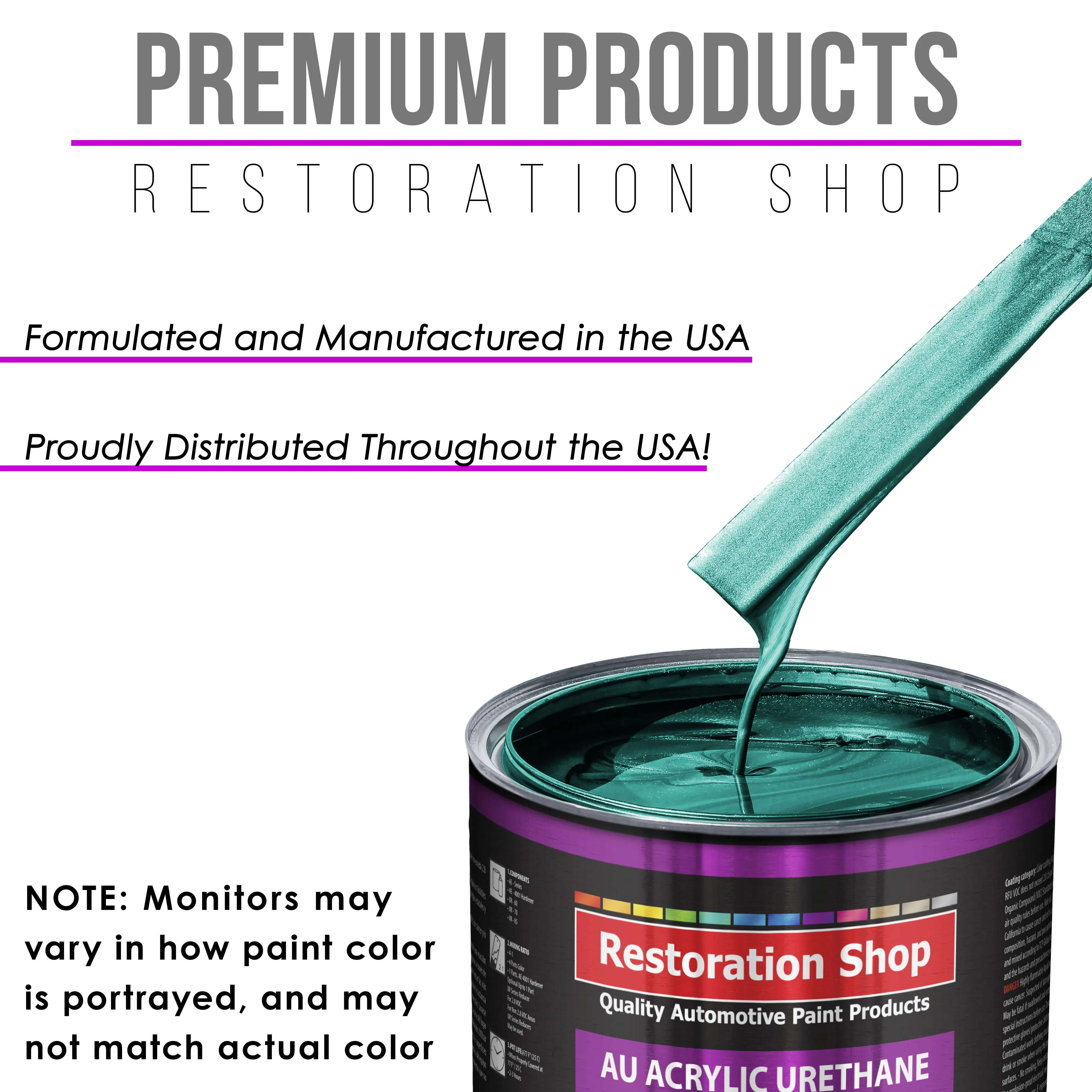 Dark Teal Metallic Acrylic Urethane Auto Paint - Complete Quart Paint Kit - Professional Single Stage Automotive Car Coating, 4:1 Mix Ratio 2.8 VOC