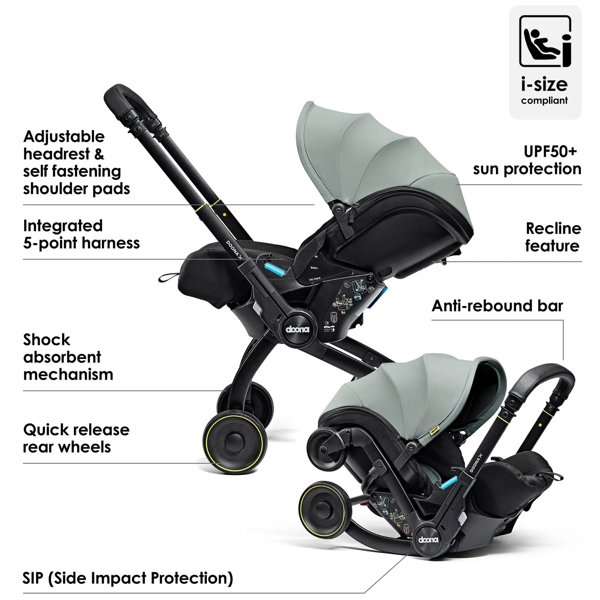Doona X Infant Car Seat Stroller & X Isofix Base Dusty Sage