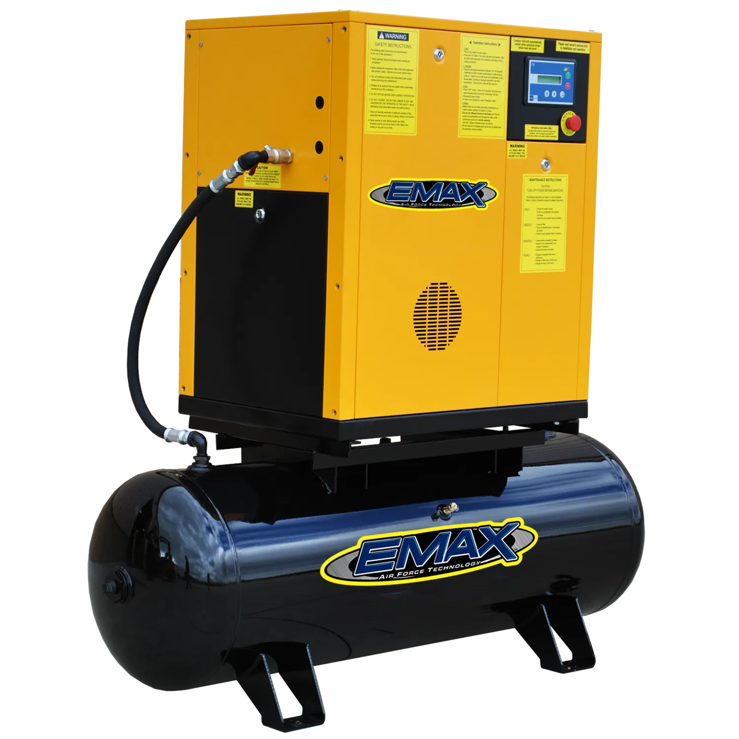 EMAX Industrial Plus 7.5HP 208/230/460V - 3 Phase Rotary Screw Air Compressor - Mounted on 80 gal. Tank (no dryer)