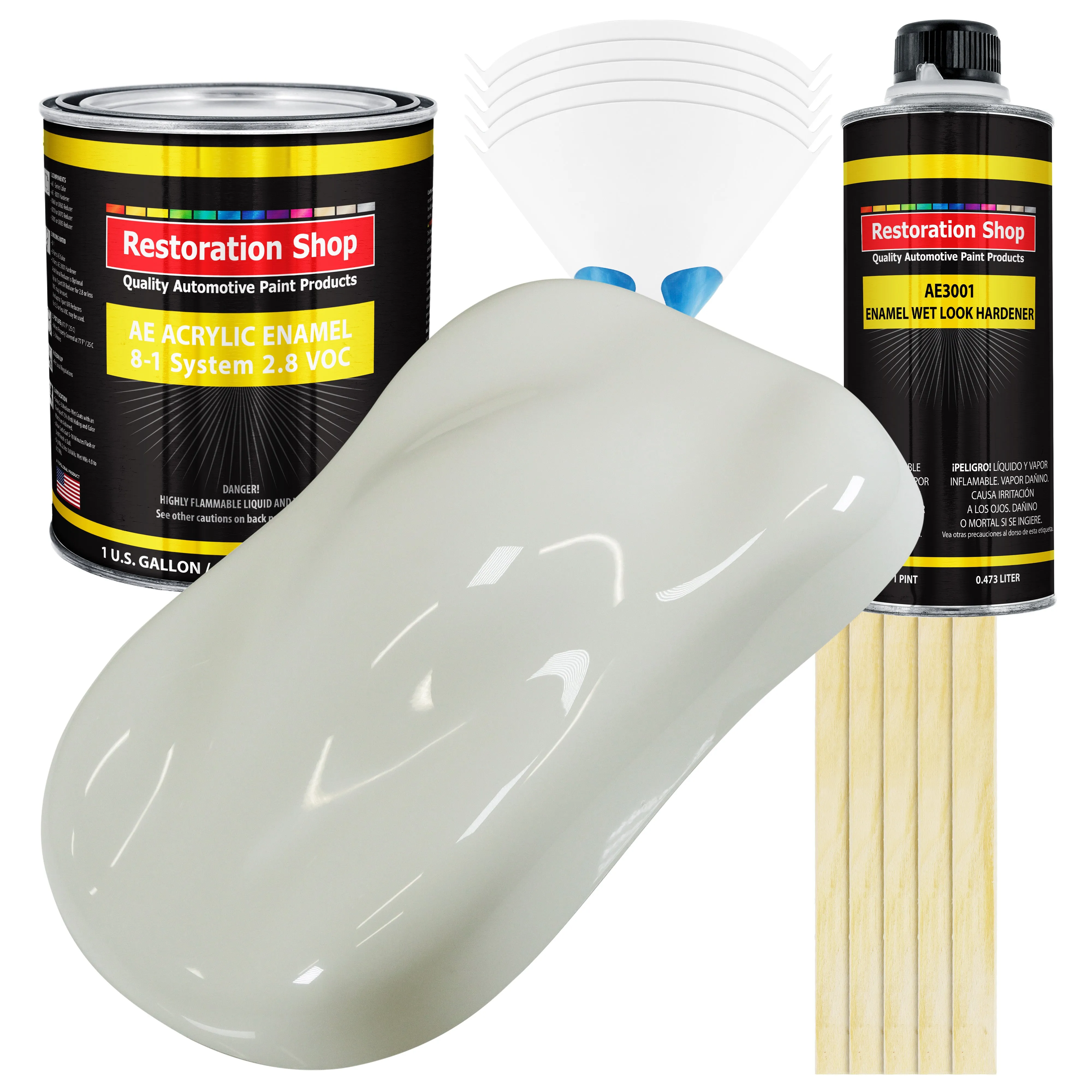 Ermine White Acrylic Enamel Auto Paint - Complete Gallon Paint Kit - Professional Single Stage Automotive Car Truck Coating, 8:1 Mix Ratio 2.8 VOC