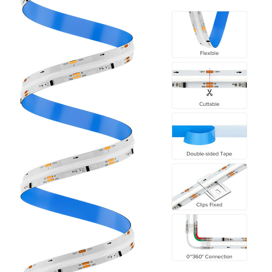 FCOB SPI RGB IC WS2811 864LEDs Addressable Full Color LED Strip Light Flexible DC12V 24V RA90