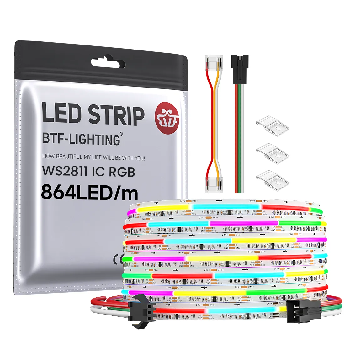 FCOB SPI RGB IC WS2811 864LEDs Addressable Full Color LED Strip Light Flexible DC12V 24V RA90