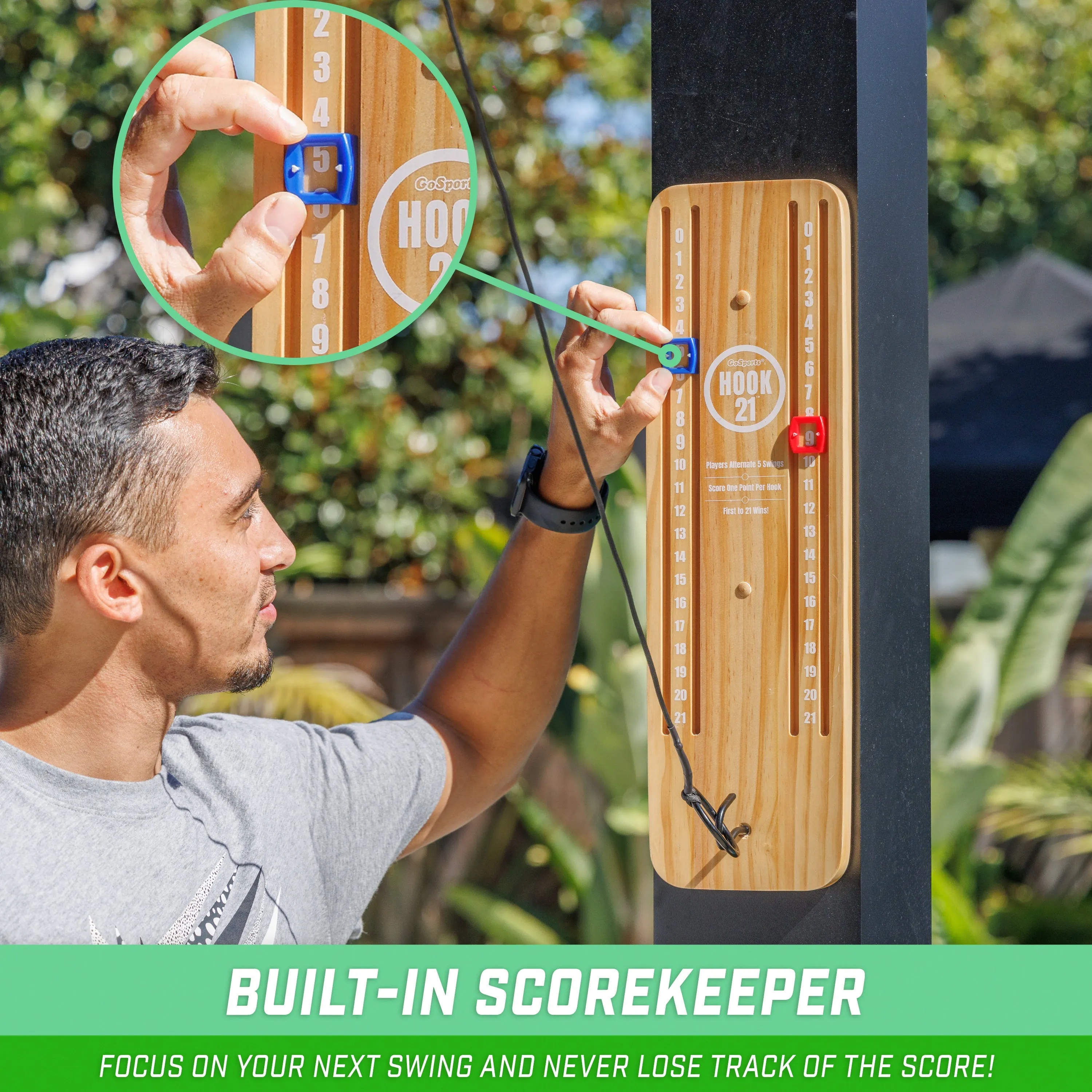 GoSports Hook 21 Ceiling Mount Ring Swing Game - Natural