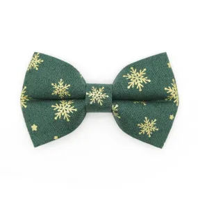 Holiday Cat Bow Tie - "Juniper" - Christmas Green & Gold Snowflake Bow Tie for Cat / Winter Snow / Cat   Small Dog Bowtie