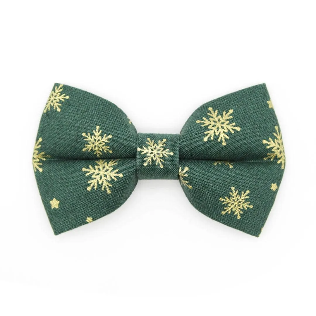Holiday Cat Bow Tie - "Juniper" - Christmas Green & Gold Snowflake Bow Tie for Cat / Winter Snow / Cat   Small Dog Bowtie