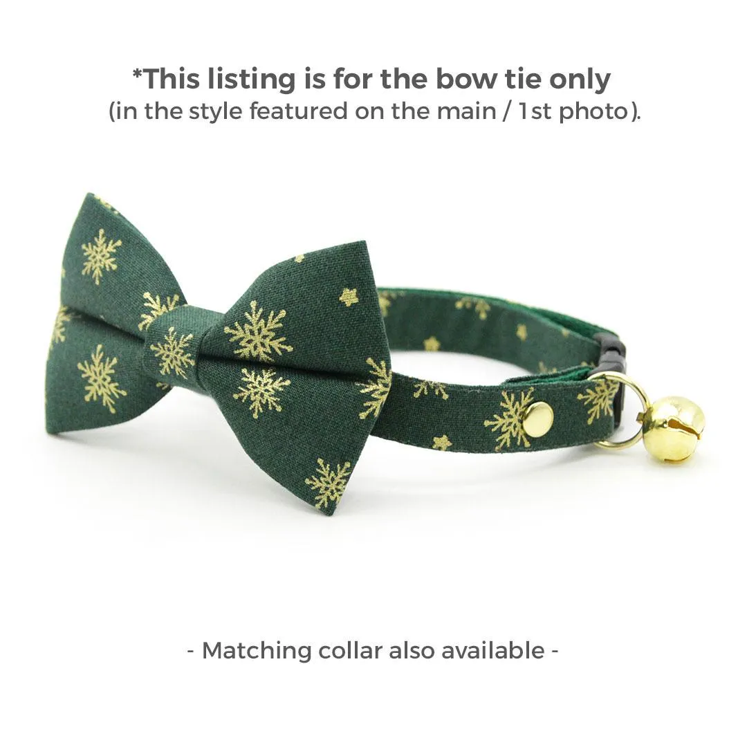 Holiday Cat Bow Tie - "Juniper" - Christmas Green & Gold Snowflake Bow Tie for Cat / Winter Snow / Cat   Small Dog Bowtie