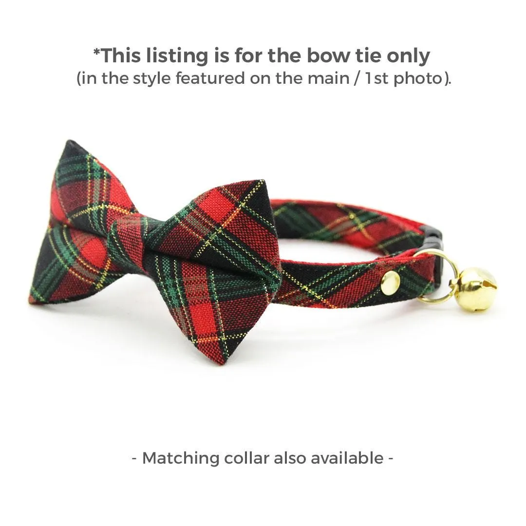 Holiday Cat Bow Tie - "Telluride" - Red Green & Black Christmas Plaid Bow Tie for Cat / Christmas, Winter / Cat   Small Dog Bowtie