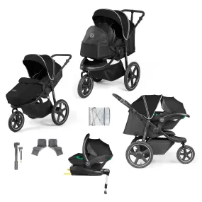 Ickle Bubba Venus Prime Jogger Stroller I-Size Travel System in Black/Black with Base