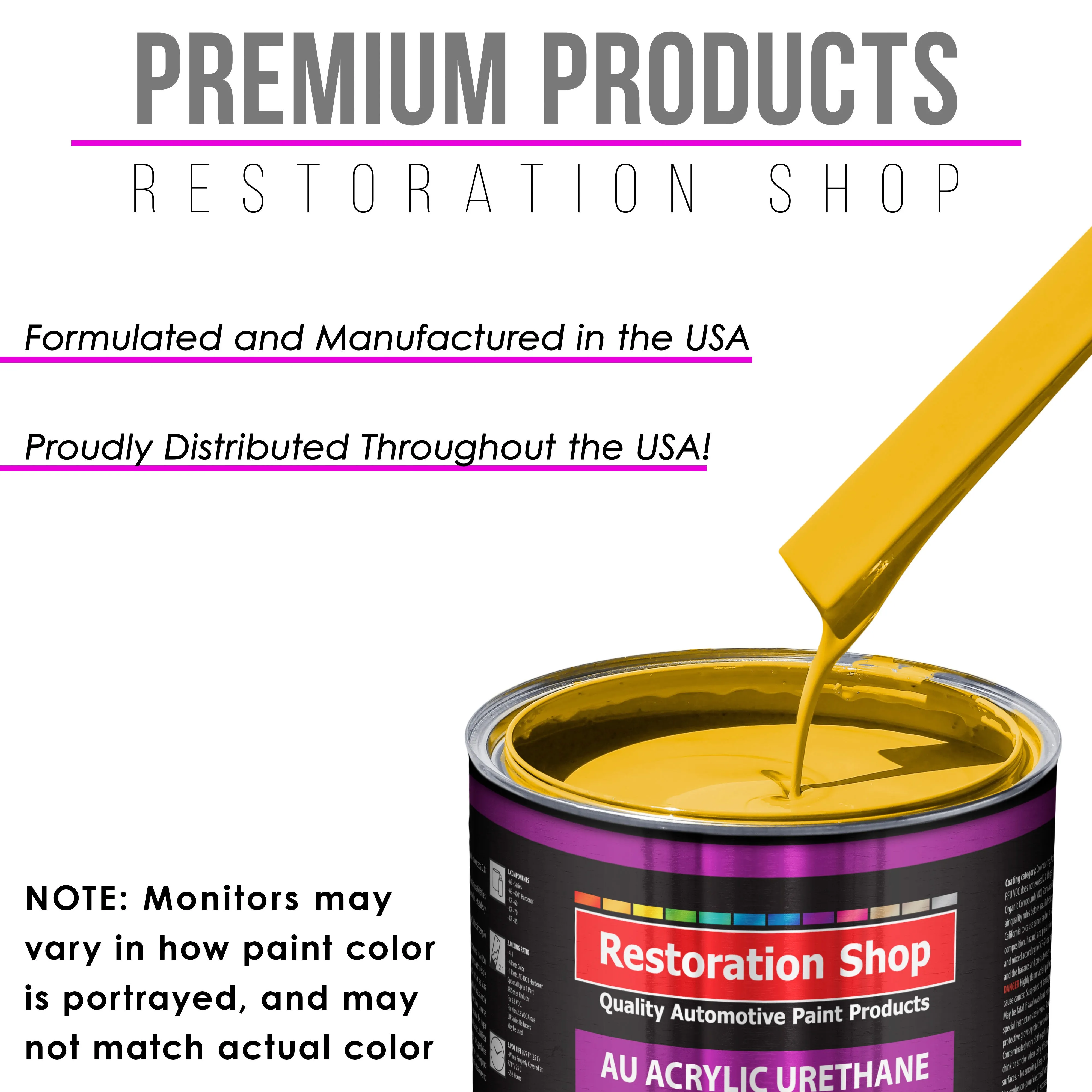 Indy Yellow Acrylic Urethane Auto Paint (Complete Quart Paint Kit) Professional Single Stage Gloss Automotive Car Truck Coating, 4:1 Mix Ratio 2.8 VOC