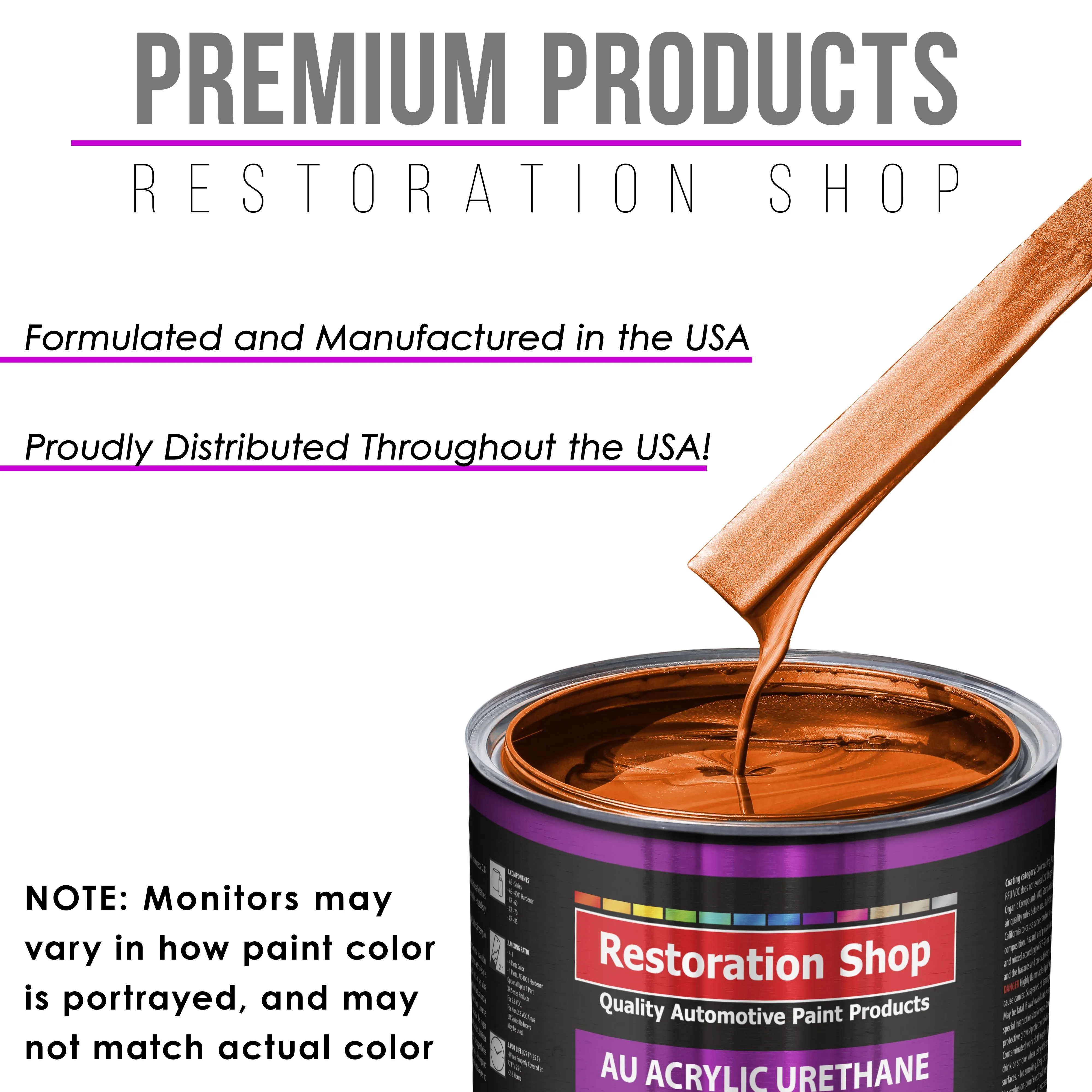 Inferno Orange Pearl Metallic Acrylic Urethane Auto Paint - Complete Quart Paint Kit - Pro Single Stage Automotive Car Coating, 4:1 Mix Ratio 2.8 VOC