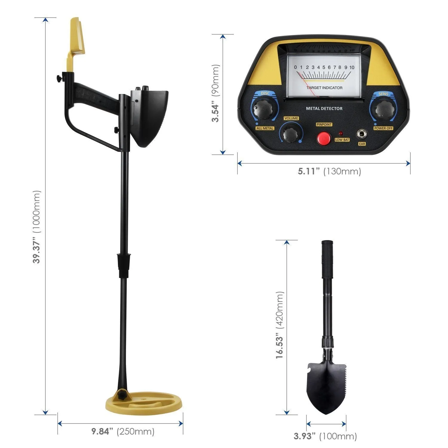 INTEY Metal Detector Waterproof Metal Detectors Starter Kit with Pinpoint and Discrimination Mode (Complimentary: Multi-Function Folding Shovel)
