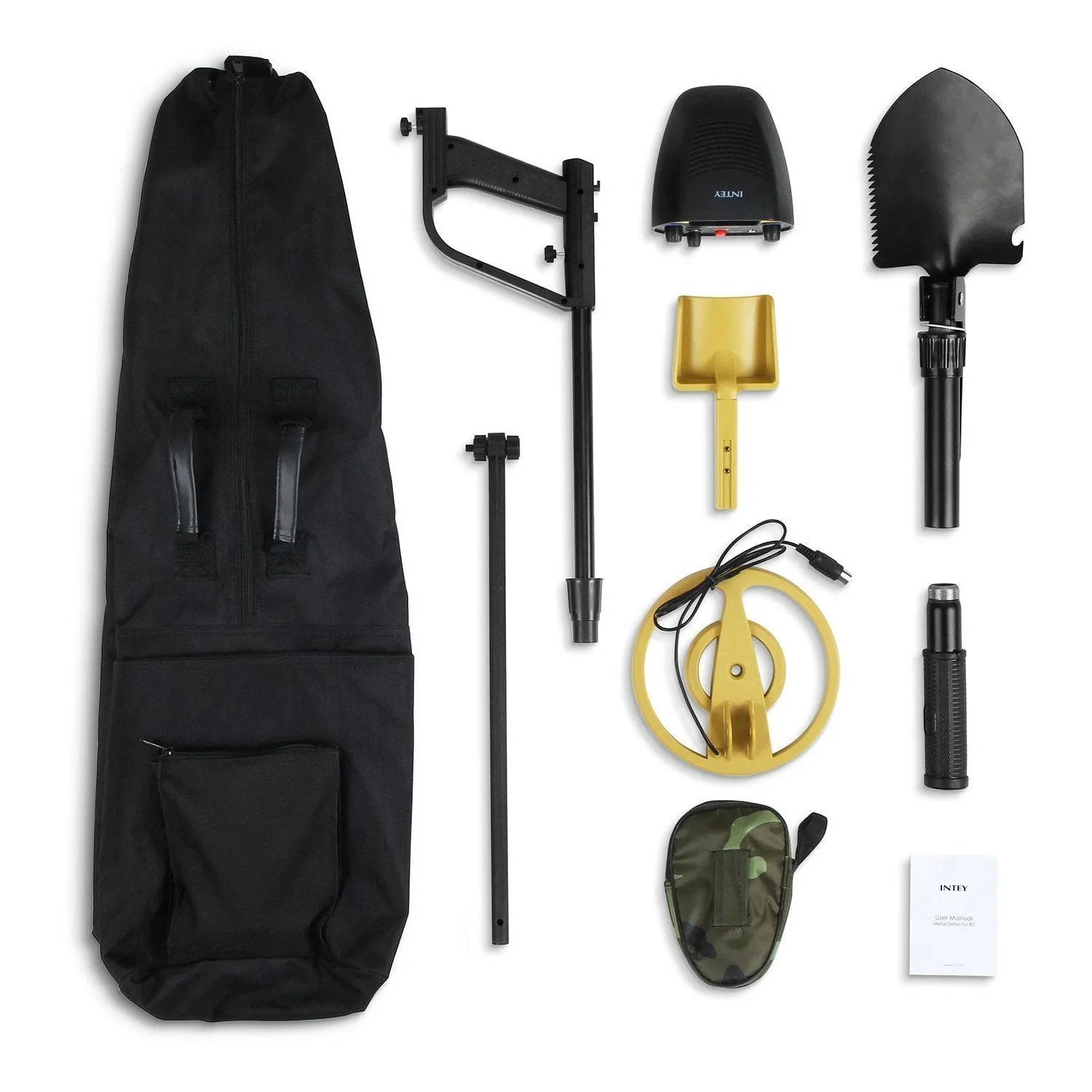 INTEY Metal Detector Waterproof Metal Detectors Starter Kit with Pinpoint and Discrimination Mode (Complimentary: Multi-Function Folding Shovel)